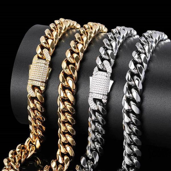 

trendy hiphop jewelry necklace designer cuban link chain for man stainless steel silver gold mens chains zirconia copper clasp south america