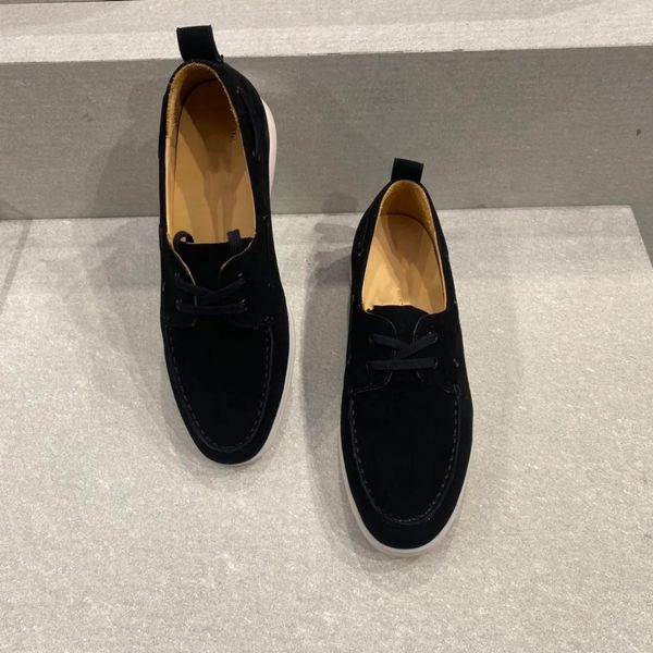 

new season suede leather mens loro walk shoes luxury women sneakers nubuck lock designer flats lace-up dress shoe large size 45 46, Black