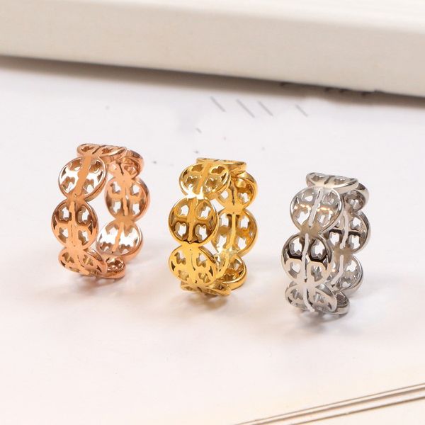 

luxury designer men women hollow ring 18k gold silver rose stainless steel letter rings wedding jewelry lady party gifts 6 7 8