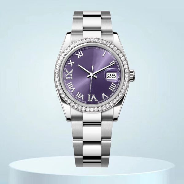 

luxury designer womens watches high quality relojes 36mm 41mm purple Roman digital diamond dial 8215 movement fashion waterproof Sapphire Montre Couples watchs, Sz12