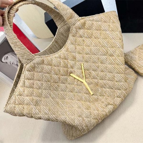 

straw beach bags designer bag woman tote bag luxury handbag gold letter large shopping totes fashion handbags black khaki 5a 2023