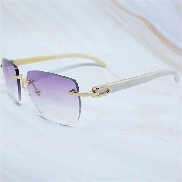 

2023 designer glasses new rimless men women tints wooden buffalo large square buffs luxury sunglasses gafas de sol, White;black