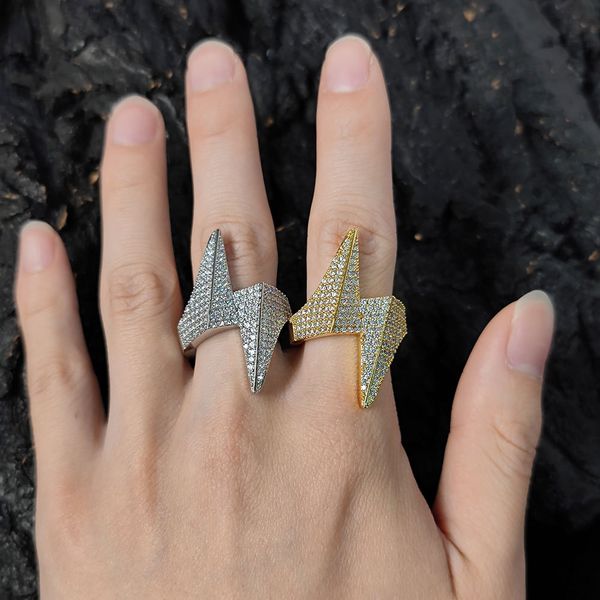

ring with side stones rings hip hop jewelry diamond lightning zircon ring fashion brand personalized full diamond men's ring, Silver