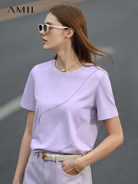 

women's t-shirt amii minimalism women's summer t-shirt casual folding loose t-shirt 100% cotton short sleeve t-shirt women's, White