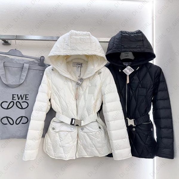 

Womens Puffer Jacket Winter Slim Belt Hooded Down Coat Female Fashion Classic Letter Outerwear Warm Top S-L di_girl Di_girl, White
