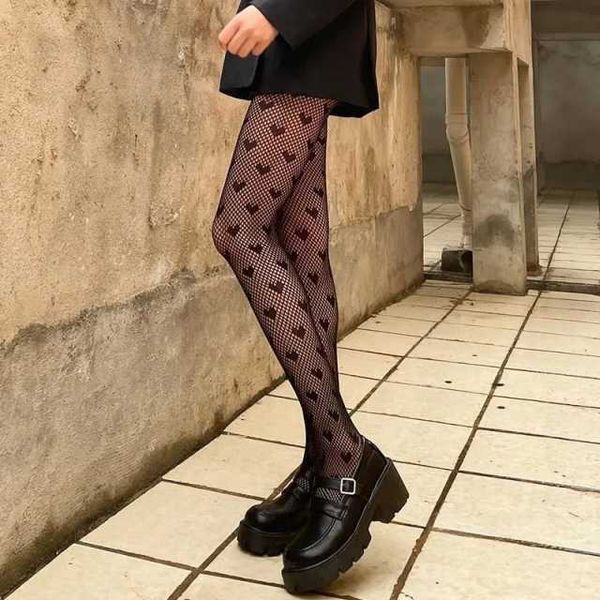 

5 pc socks lolita cute anime black love heart print tights gothic women punk dark fishnet mesh goth pantyhose costumes body stockings z0407, Red;black