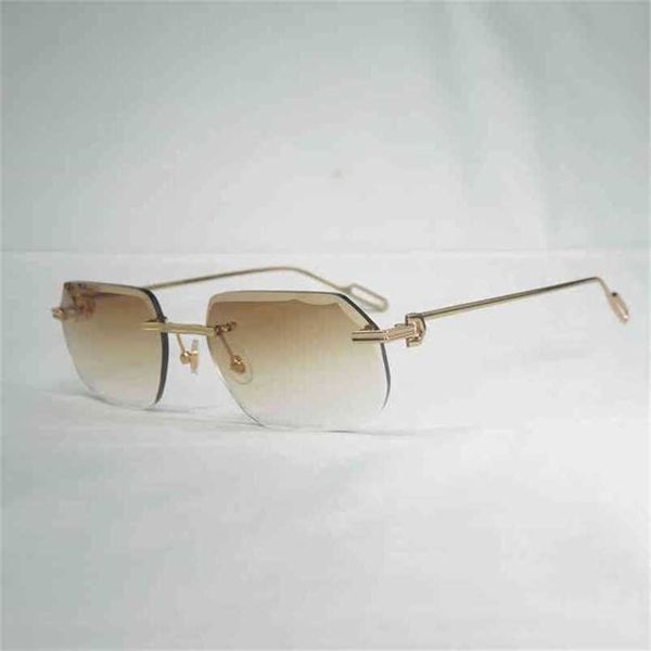 

2023 designer glasses vintage diamond cutting rimless sunglasses men oculos new lens shape for women shadow metal frame clear glasses gafas, White;black