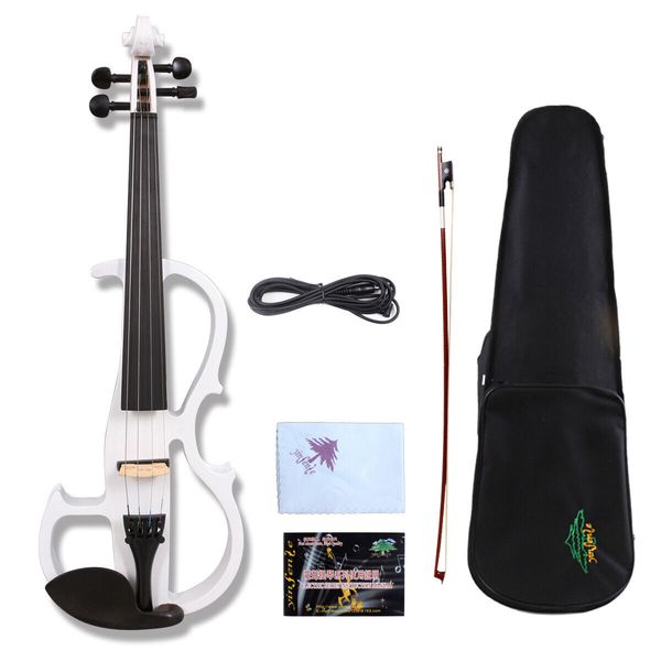 

yinfente white 4/4 electric violin solid wood nice tone case #ev8