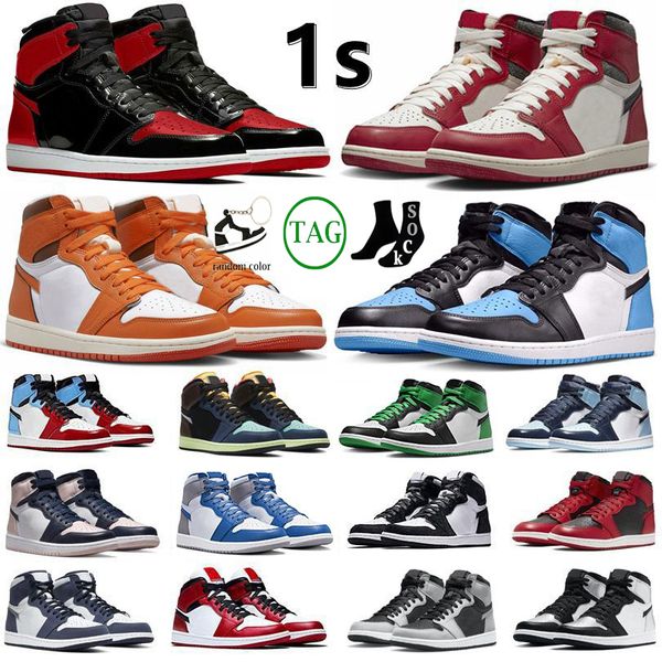 

1s 1 unc toe mens basketball brand designer shoes sneaker lost found gorge lucky green starfish bred patent dark mocha grey fog true blue sh, Black