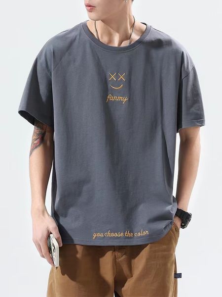 

summer men's casual loose fitting short sleeved t-shirt, White;black
