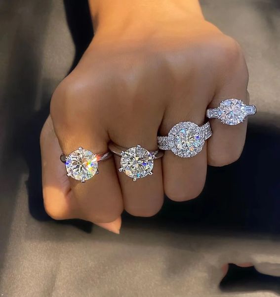 

2023 sell wedding rings luxury jewelry 925 sterling silver multi style large round cut 5a cubic zircon cz diamond moissanite women engagemen, Slivery;golden