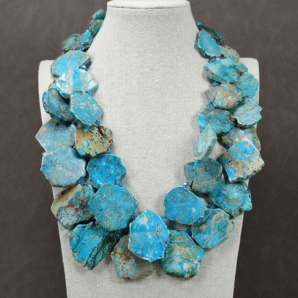 

beaded necklaces 22'' 2 rows mix color blue sea sediment imperial jasper crystal necklace handmade for women, Silver