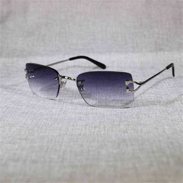 

2023 designer glasses new vintage rimless sunglasses men metal clear frame square shades for women summer club oculos glasses, White;black