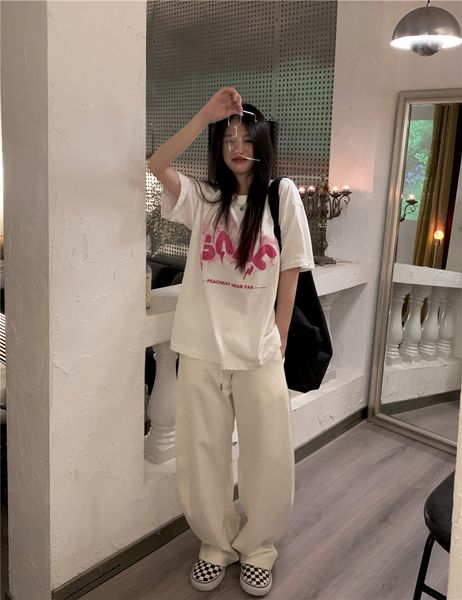 

womens tshirt gy2424 loose e foam letter white short sleeve tshirt half sleeve 230406