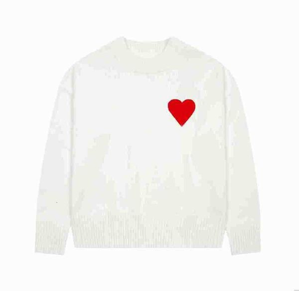 

amis paris fashion mens designer amies knitted sweater embroidered red heart solid color big love round neck short sleeve a tshirt s7yc, White;black