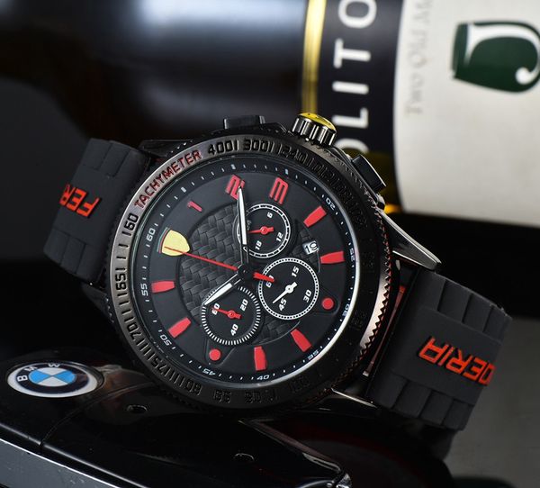 

ferrar wrist watches for men 2023 mens watches all dials work quartz watch luxury brand chronograph clock sports car fashion rubber strap ty, Slivery;golden