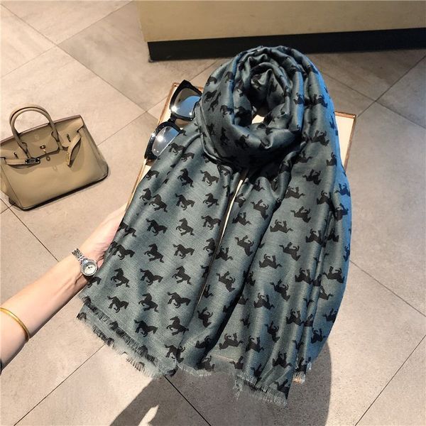 

silk scarf female shawls cotton and hemp scarf autumn and winter warm outer wear soft skin-friendly pony head dual-use new all-in-one shawl, Blue;gray