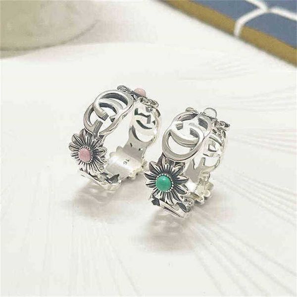 

ring silver daisy flower pink shell ring hip hop ins trend version factory direct sales 50% off
