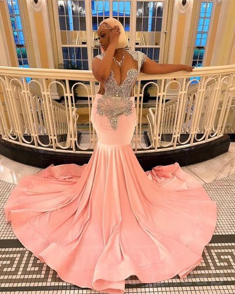 

2023 arabic aso ebi pink mermaid prom dress beaded crystals lace evening formal party second reception birthday engagement gowns dresses rob, Black