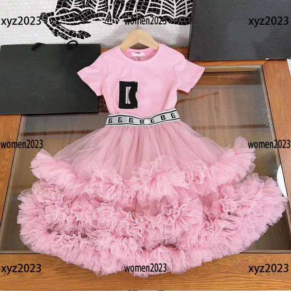 

kids designer clothes girl sets baby dress summer size 90-150 cm 2pcs letter printed t-shirt and mesh skirt new product april04, White