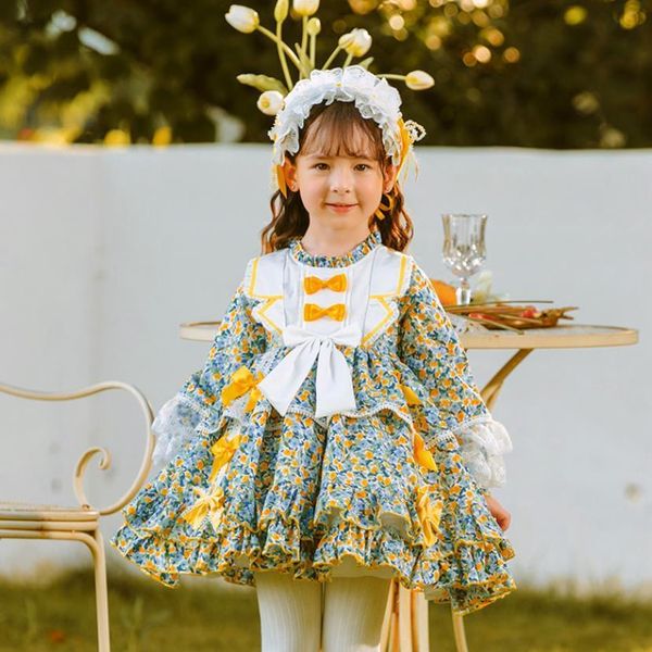 

girl's dresses autumn baby clothing spanish vintage lolita prom dress bow print birthday party christmas easter princess dress a1908 23, Red;yellow