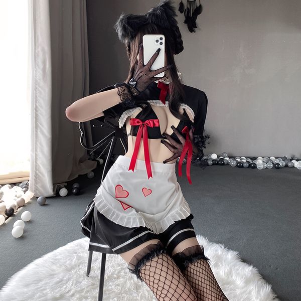 

pyjamas lingerie cute maid outfit passion uniform suit pajamas cosplay anime skirt erotic role play costume exotic 230406, Red;black