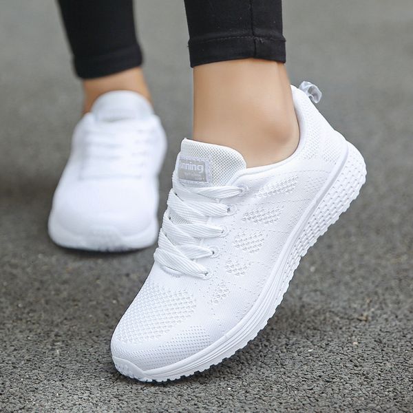 

dress shoe casual fashion breathable walking mesh flat woman white sneakers tenis feminino female 230407, Black