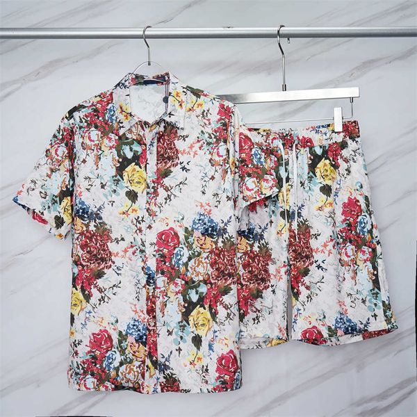 

2023 luxury designer shirt men's fashion geometric printing bowling shirt hawaiian flower casual shirt men's slim fit short sleeve, White;black