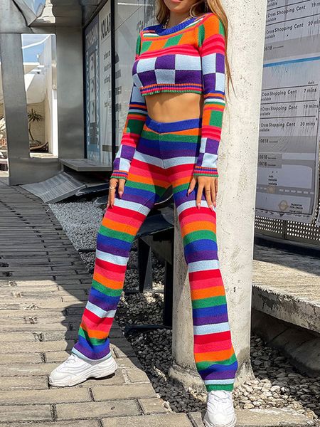 

women s pants s ladies patchwork knitted sweater club wear y2k clothes long sleeve crop high waist skinny pant women streetwear outfit 23040, Black;white