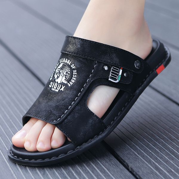 

sandals men genuine leather sandals summer classic shoes slippers soft sandals men roman comfortable walking footwear zapatillas hombre 2304, Black