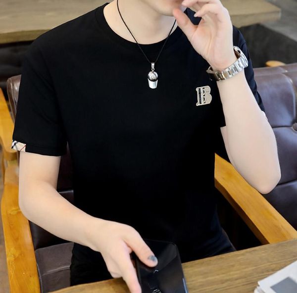 

men's t-shirts summer men's t-shirt breathable slim fit round neck embroidered thin t-shirt 2023 new short sleeve top, White;black