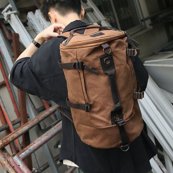 

school bags men s cylinder large capacity travel backpack canvas student bag retro computer 230407