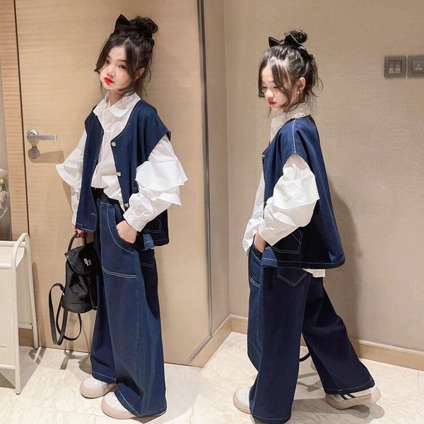 

clothing sets girls suit 2023 spring dress fashionable style children s net red waistcoat two piece set 230406, White