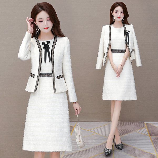 

two piece dress elegant dress set women's jacketsleeveless dress white office women's two piece set women's fashion 4xl j324