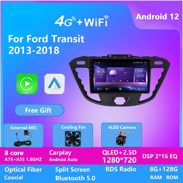 

android 13 car multimedia video for ford transit 2013-2018 stereo player gps navigation bt wifi dsp ips carplay