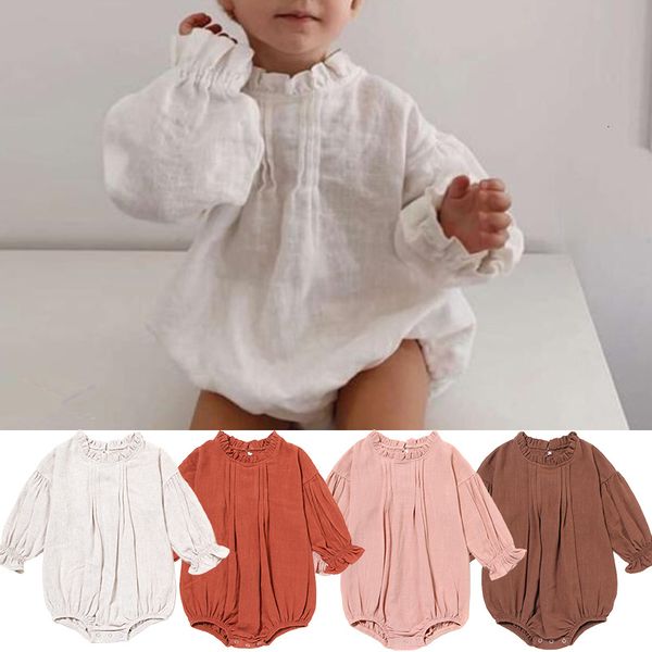 

rompers spring and autumn baby clothing born long sleeve bodysuit ruffled bodysuit cotton linen bodysuit 18m 230406, Blue