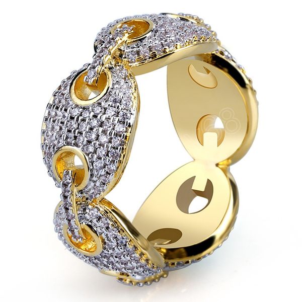 

hip hop men's iced out cubic zircon bling round ring gold silver color cz jewelry rings gifts
