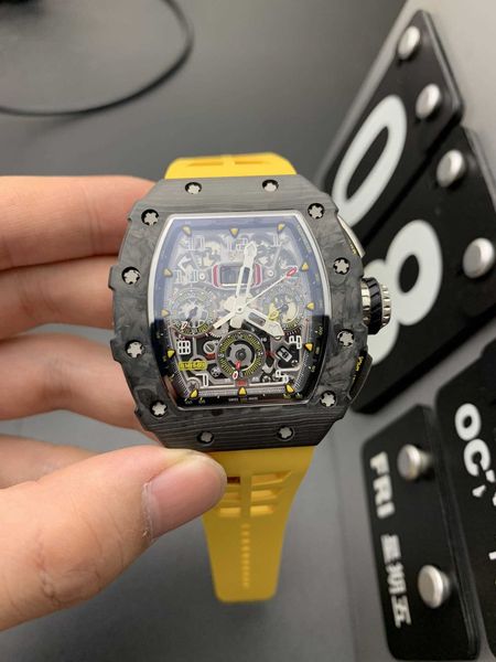 

luxury milles business richards watch rm11-03 automatic mechanical miller multifunctional timing carbon fiber rubber band male ayw, Slivery;black