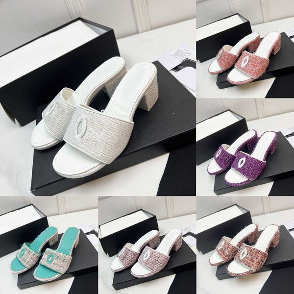 

designer luxury women famous sandals lady straw woven tweed mop slippers slip on flats wedge high heels c beach mule leather rubber open toe, Black