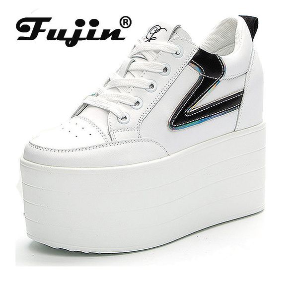 

dress shoes fujin 12cm genuine leather platform wedge chunky sneaker hidden heels casual breathable spring autumn vulcanize 230406, Black