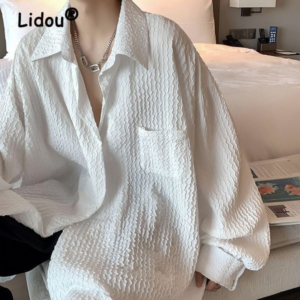 

men s casual shirts harajuku oversize white long sleeve retro for men korean fashion loose single breasted pocket shirt ropa de hombre 23040, White;black