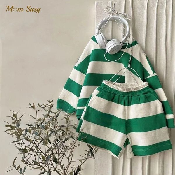 

clothing sets baby girl boy cotton striped clothes set hoodie and shorts 2pcs infant toddler child tracksuit spring autumn summer 1 7y 23040, White