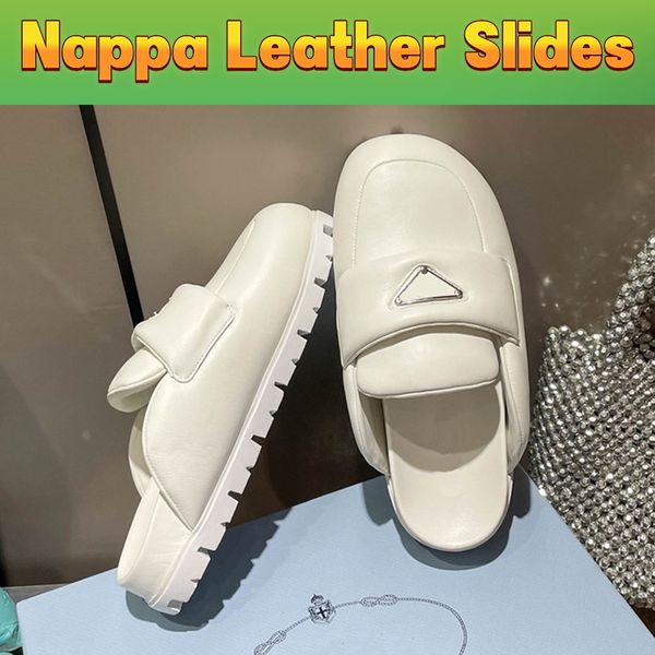 

with box women sabots slippers designer slides soft padded nappa leather platform sandals mules womens scuffs shoes bread slipper flat slide, Black