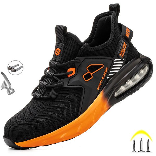

dress shoes air cushion men work safety steel toe cap indestructible labor protection sneakers anti smashing male boots 230407, Black