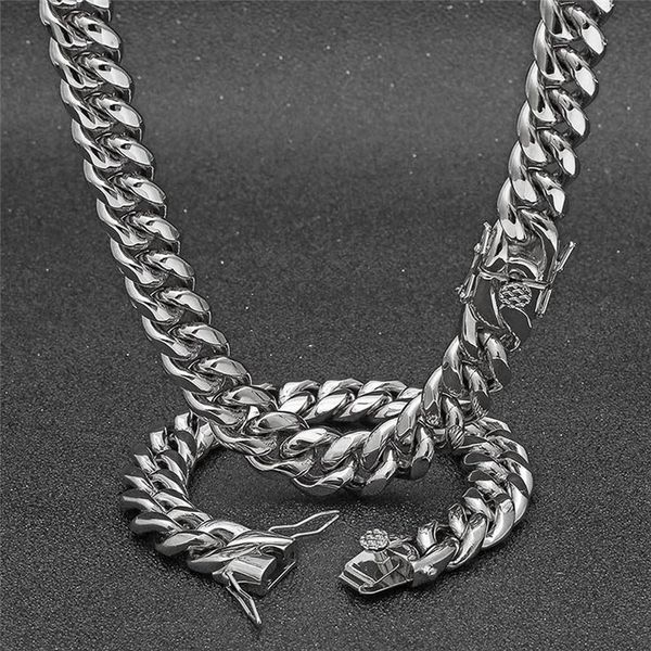 

hiphop jewelry silver mens necklace designer cuban link chain miami bracelet chains for man stainless steel chains necklaces south american