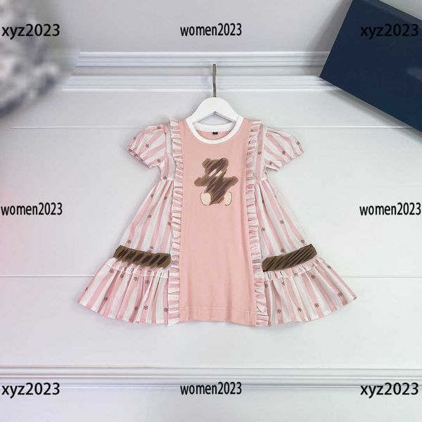 

luxury pleated decoration baby dress girl short sleeved dress fashion stripe design skirt size 90-150 cm new product, Red;yellow