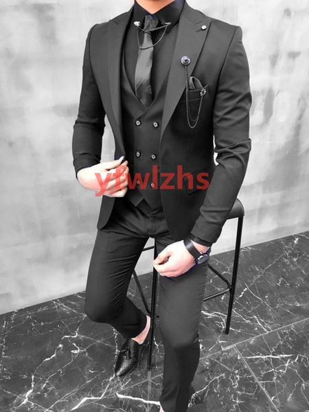 

wedding tuxedos one button men suits groomsmen peak lapel groom tuxedos wedding/prom man blazer jacket pants vest tie w1251112, Black;gray