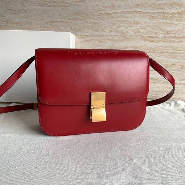 

10a tier mirror quality luxurys designer bags women medium purses 24cm teen polished cowhide leather shoulder crossbody red classic box bag, Black;red