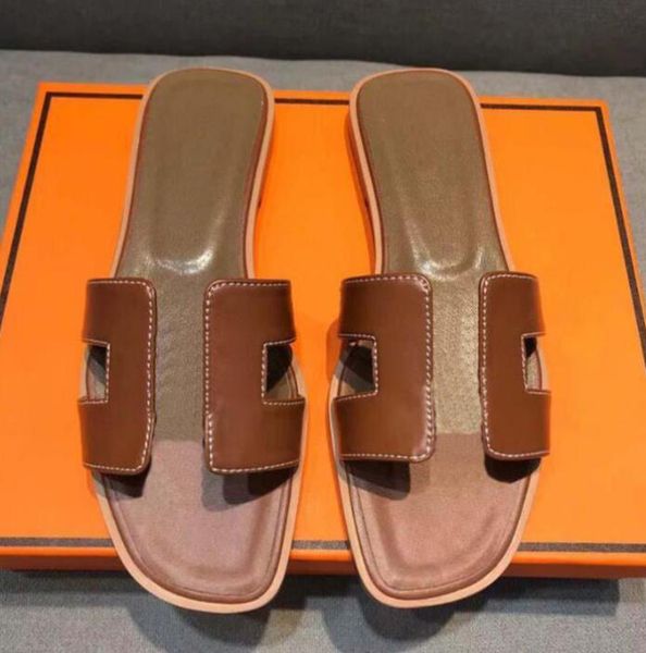 

designer slides fashion oran sandals flat heels women slippers solid real lether classic ladies summer shoes eu42, Black