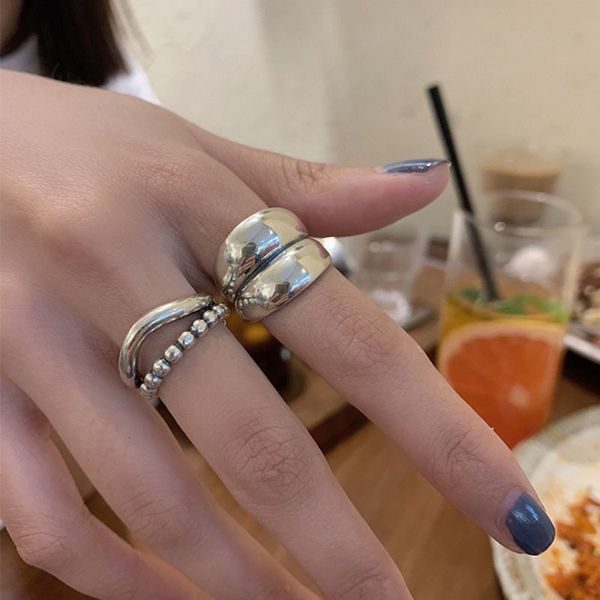 

solitaire ring ventfille 925 sterling silver thick simple wave light shaped solid double layer rings trendy couple female gift 230407, Golden;silver
